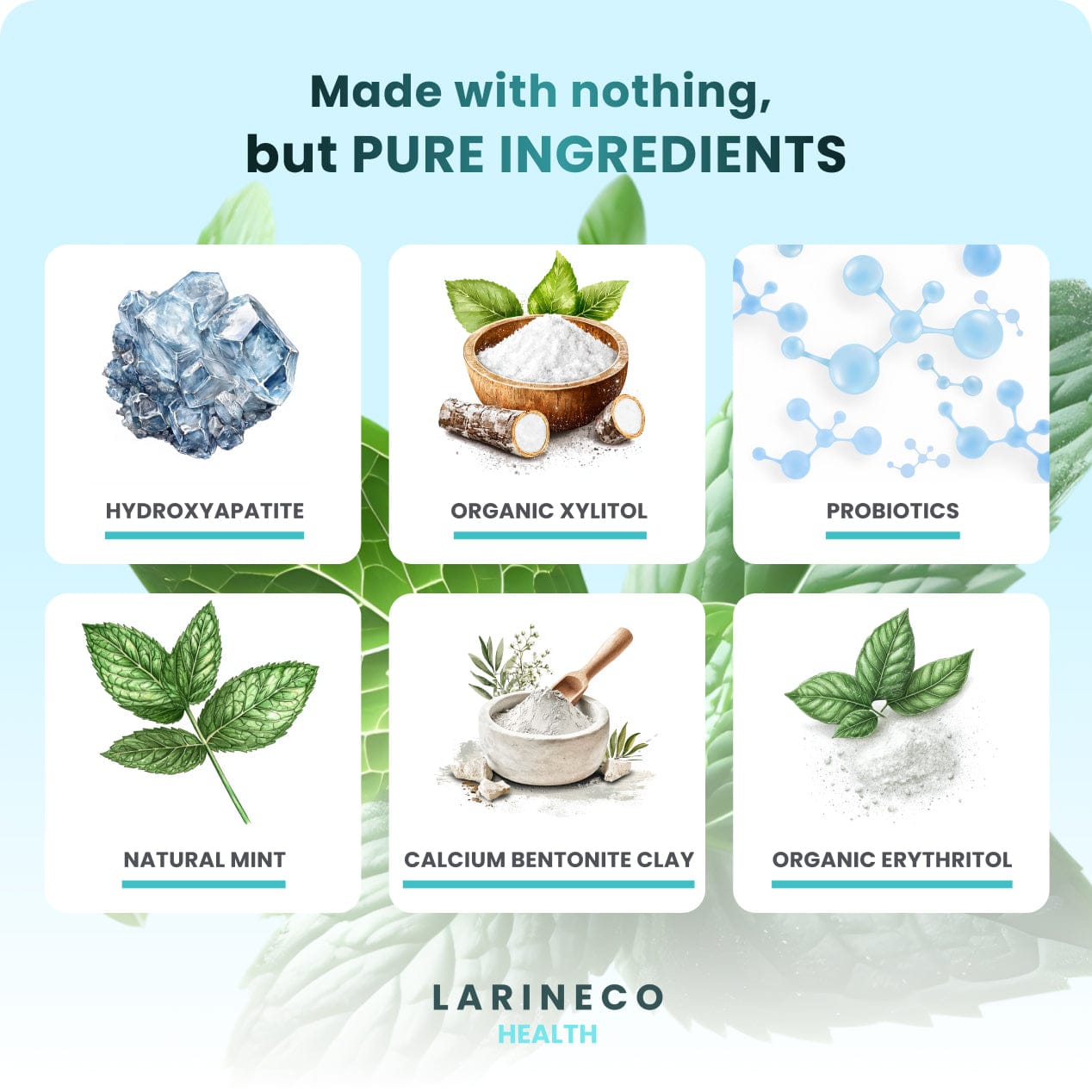 Images of six ingredients with labels.