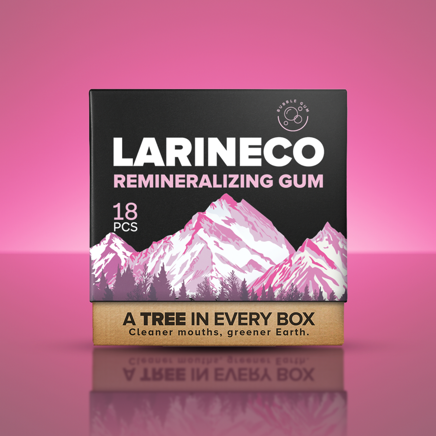 Larineco Remineralizing Gum box with mountain design.