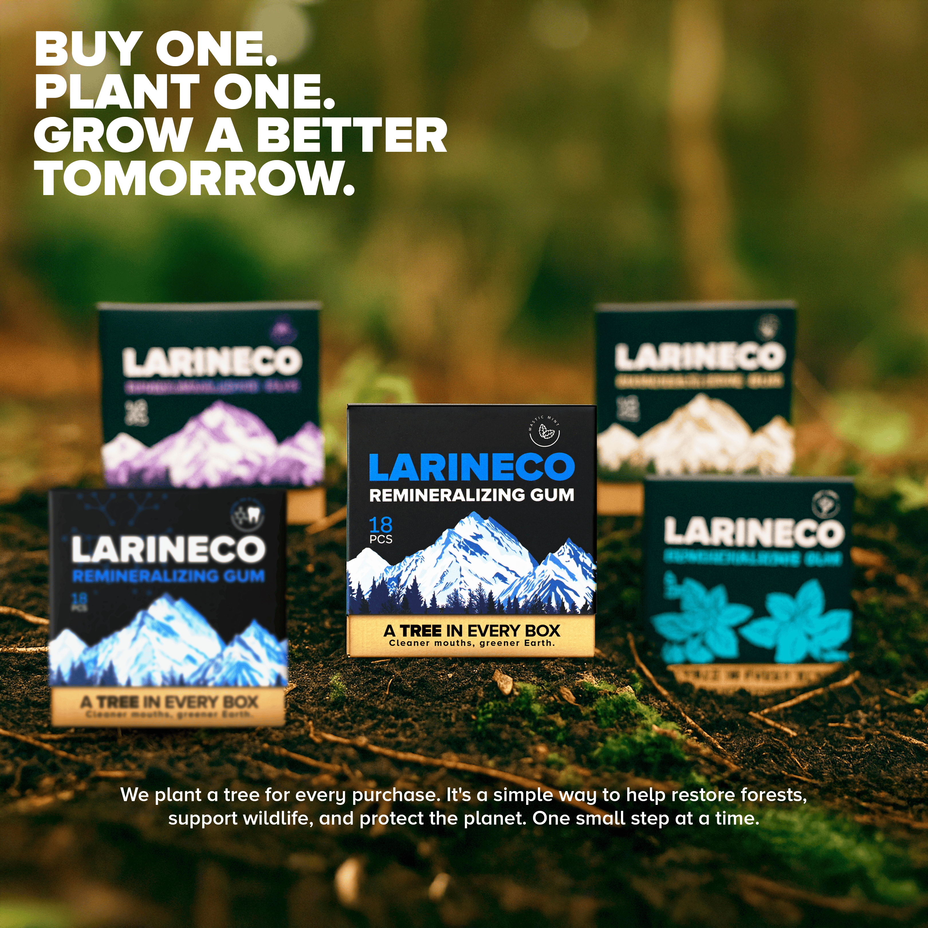 Larineco remineralizing gum buy one, plant one boxes