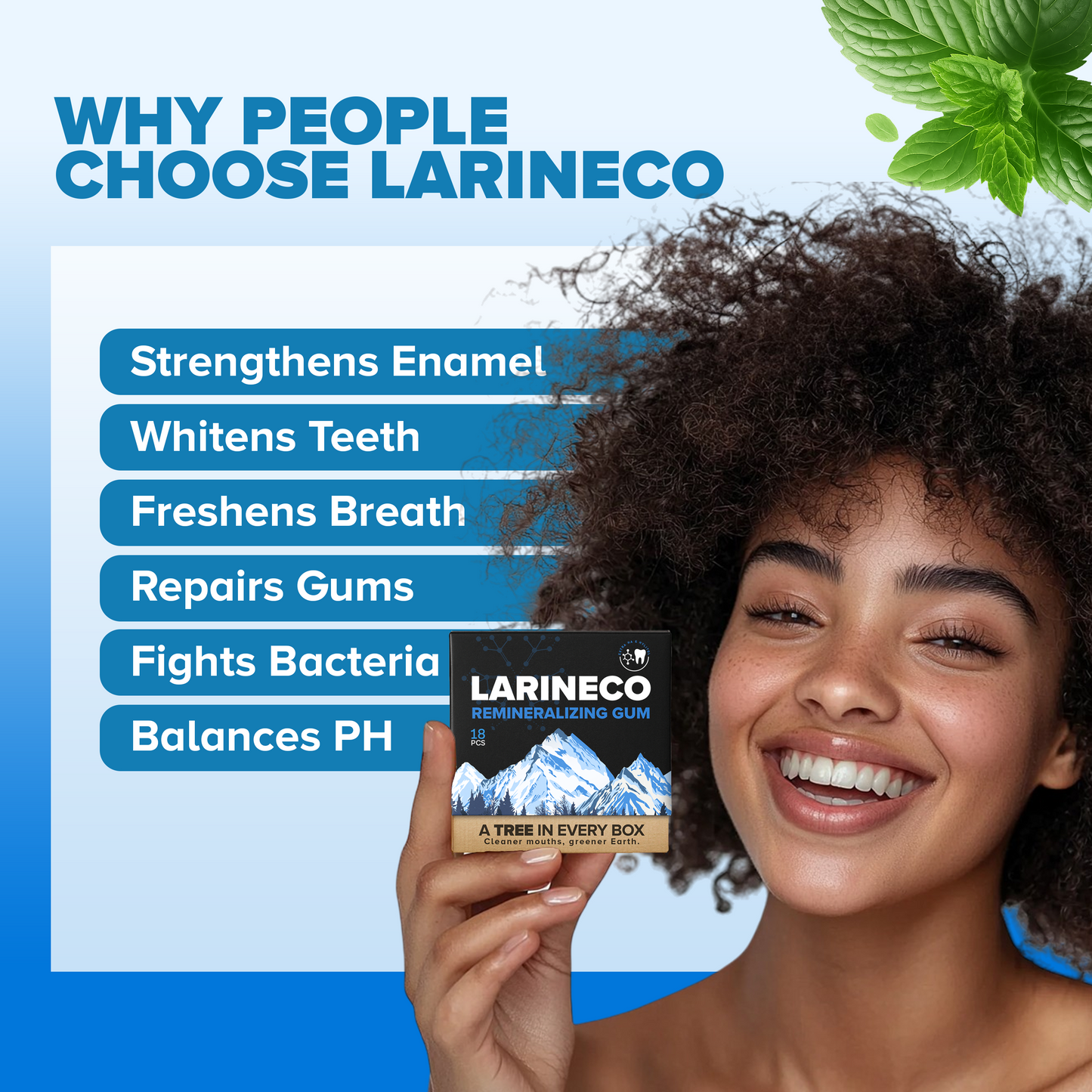 Larineco gum benefits - strengthens enamel, whitens teeth