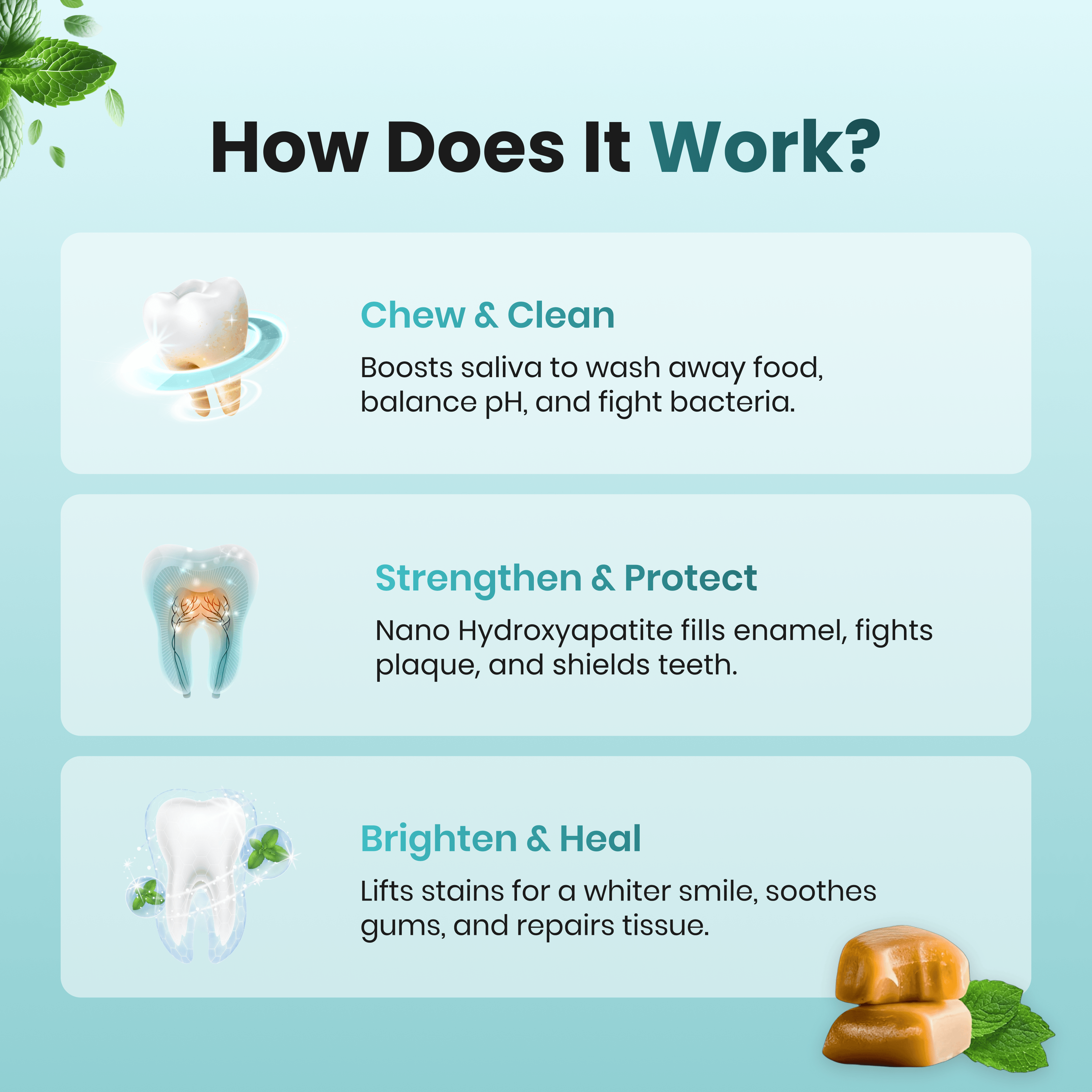 Chew & Clean, Strengthen & Protect, Brighten & Heal