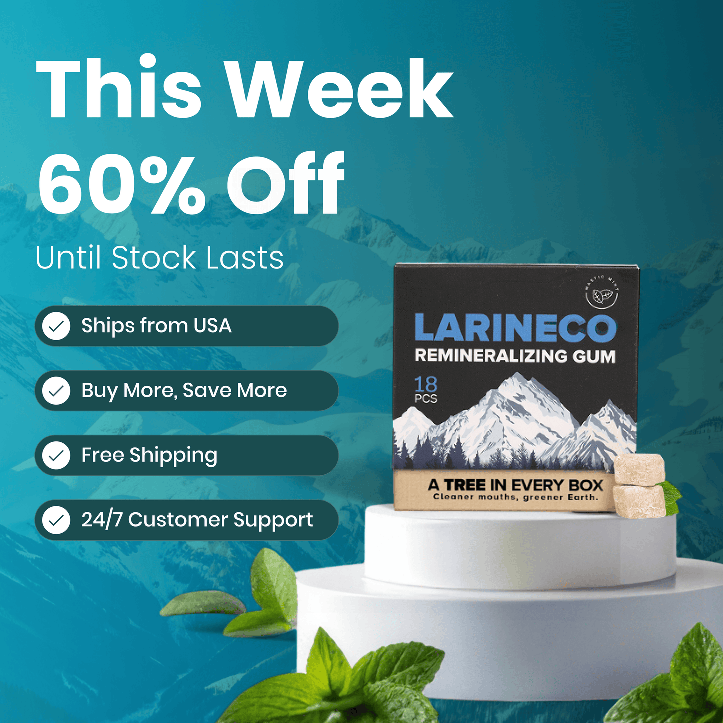 Larineco Remineralizing Gum - 60% Off This Week - Ships from USA