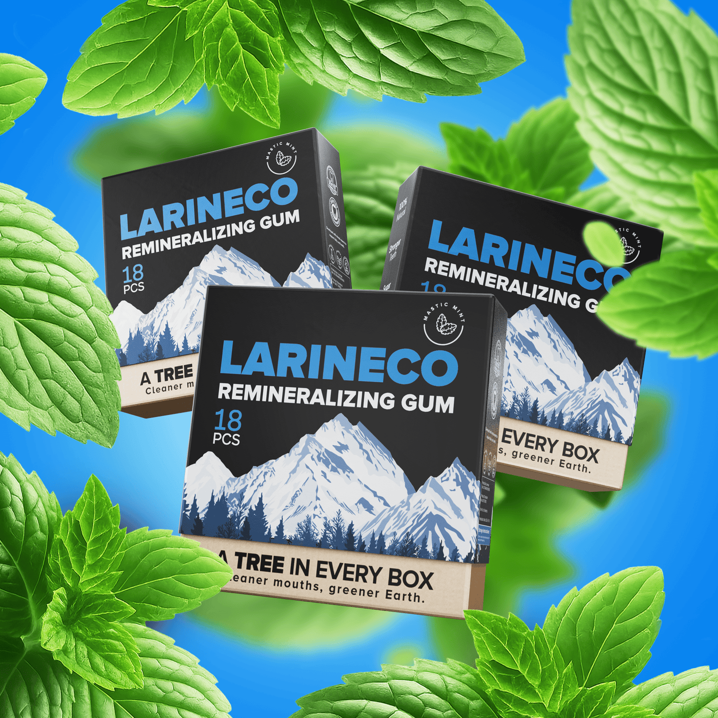 3MasticMint Larineco Remineralizing Gum with mint leaves