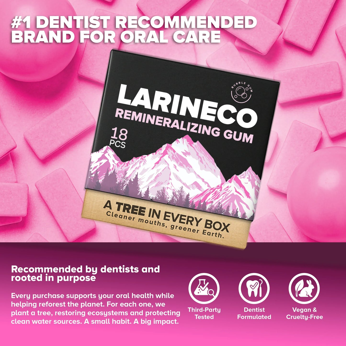 Larineco bubblegum, dentist-recommended remineralizing gum, vegan &...