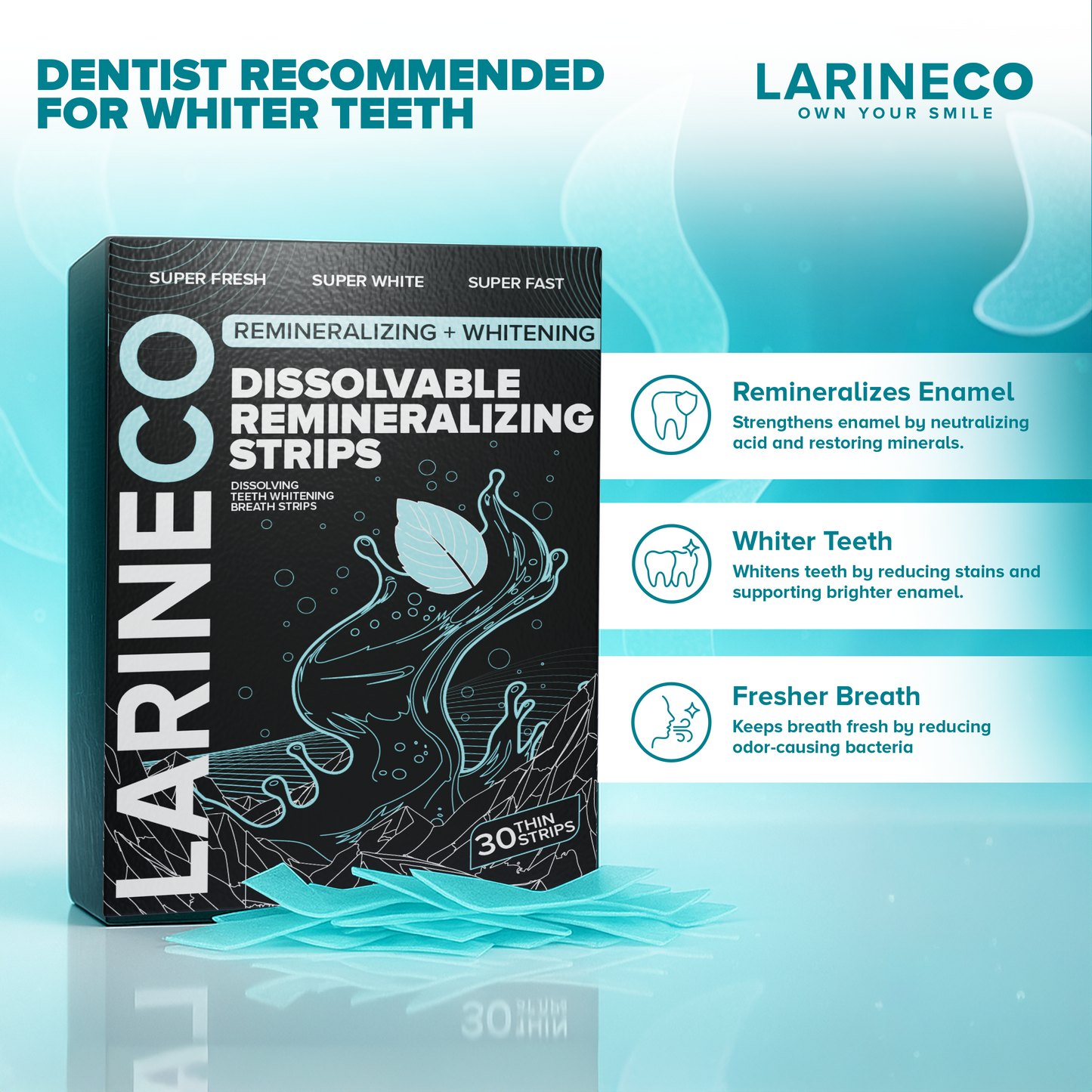 Larineco dissolvable remineralizing strips for whiter teeth