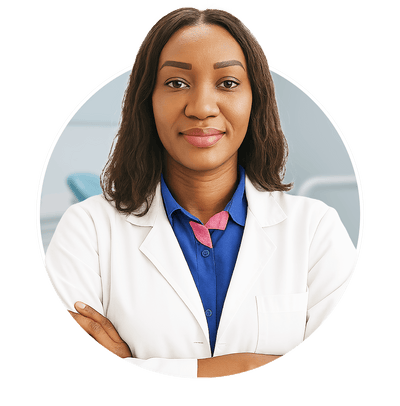 Peace Nwolo, smiling doctor in lab coat