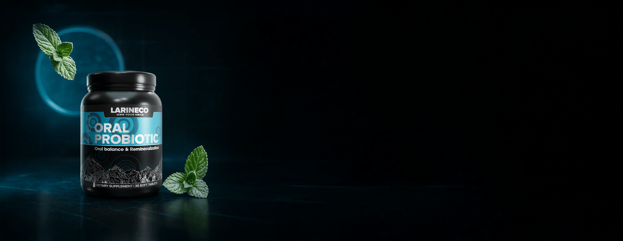 Oral Probiotic supplement with mint on Probiotic Landing Page