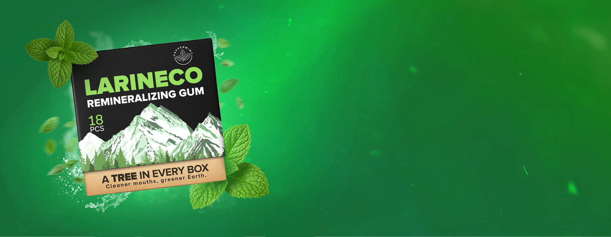 Larineco Remineralizing Gum with Mint & Green Background
